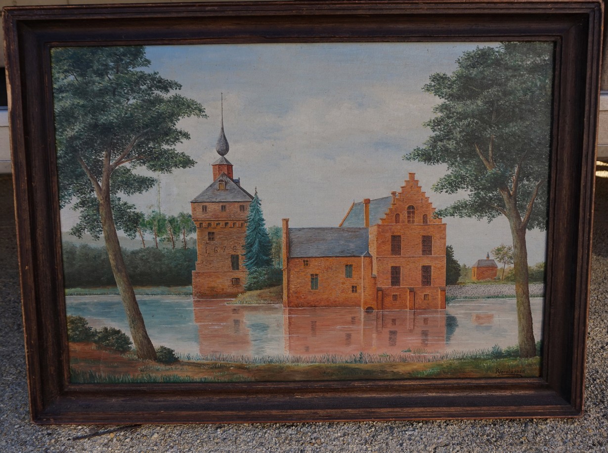 Schilderij-kasteel-Granvelle-Sint-Joost-ten-Node-peinture-château-cardinal-grand étang-Saint-Josse-ten-Noode